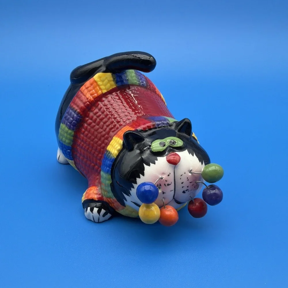 Ceramic Amy Laconbe Black Cat Whimsical Rainbow Sweater Muti Color 6